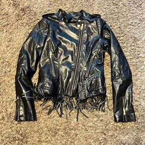 Steve Madden Black Moto Jacket with Fringe